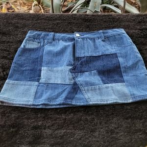 GIANNI BINI Hippie Patchwork Denim Mini Skirt *L*